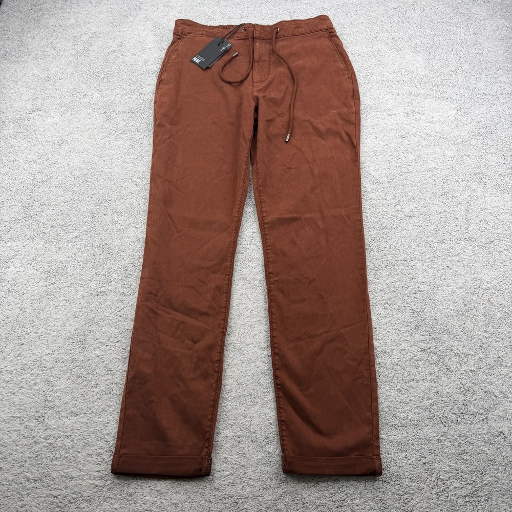 Paige Fraser Pant Men 34x30 Vintage Washed Brown Cuffed Drawstring Twill Trouser